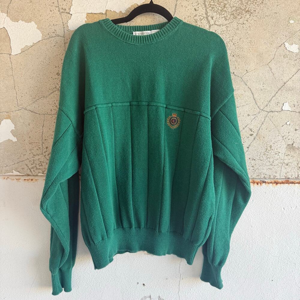Vintage Sweater Green Pullover 80s Claiborne Made in USA Mens XL Golf Prep